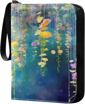 Kigai Trading Card Binder with 50 Sleeves, 400 Pockets PU Zipper Card Collection Binder 4-Pocket Portable Card Folder for Sports Cards, Game Cards (Wisteria Flower Blurred Painting)