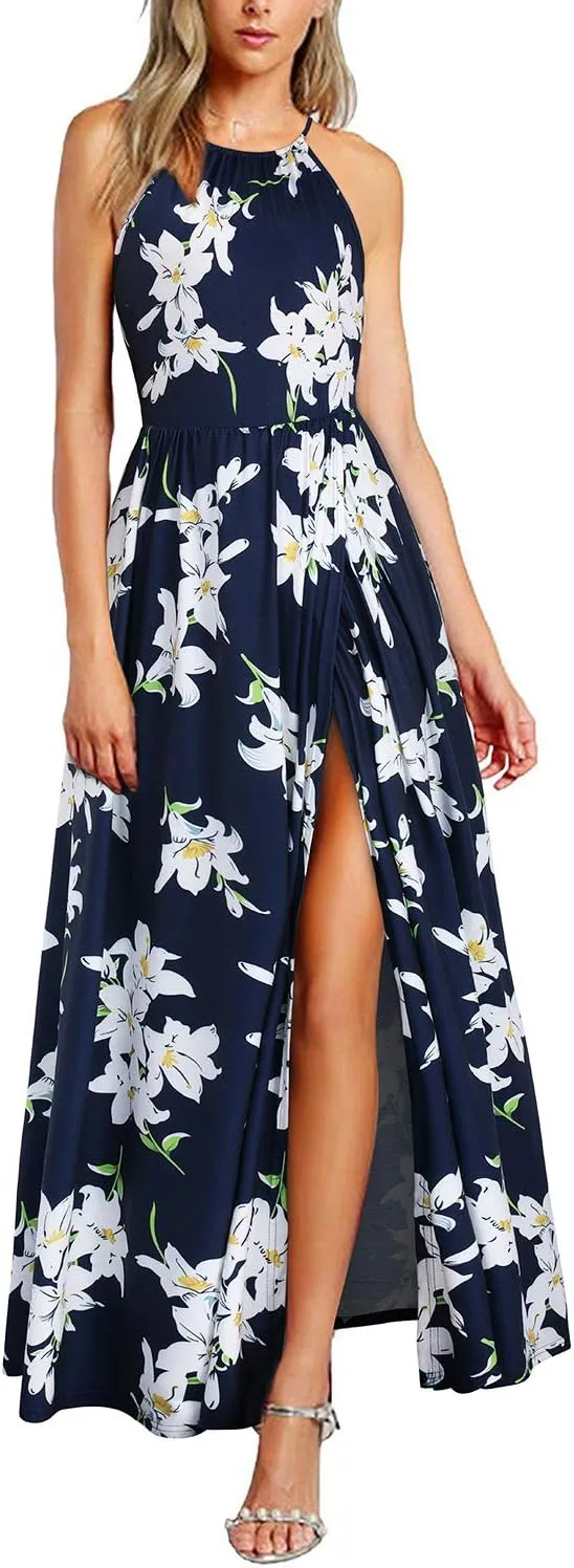 KILIG Women's Summer Maxi Dress 2025 Casual Sleeveless Split Floral Sundress Beach Vacation Flowy Long Dresses