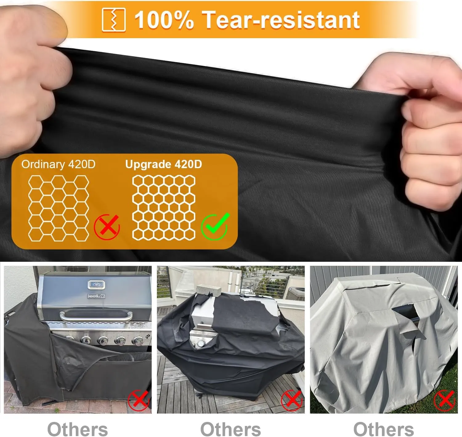 Kipiea Upgrade BBQ Grill Covers 58 inch, Heavy-Duty BBQ Covers, Universal Outdoor Grill Covers with 4 Windproof Buckles, No Tears Anti UV No Fading (58" W x 24" D x 46" H)