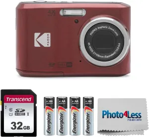 KODAK PIXPRO FZ45 16MP Digital Camera with 4X Optical Zoom 27mm Wide Angle and 2.7" LCD Screen Bundle with 32GB SD Memory Card, AA Batteries (4 Pack), Lens Cleaning Cloth (Red)