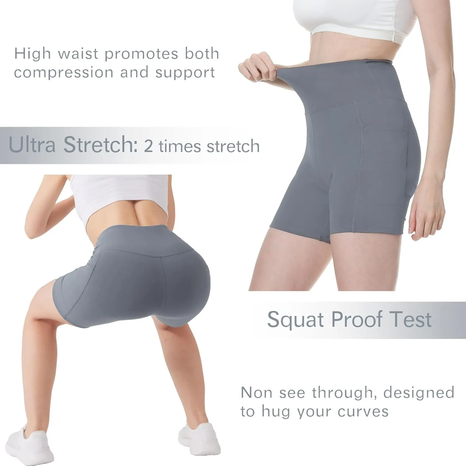 KOWBEAR Biker Shorts for Women Super Soft High Waisted Yoga Shorts 6” Tummy Control Workout Shorts with Pockets Running Gym