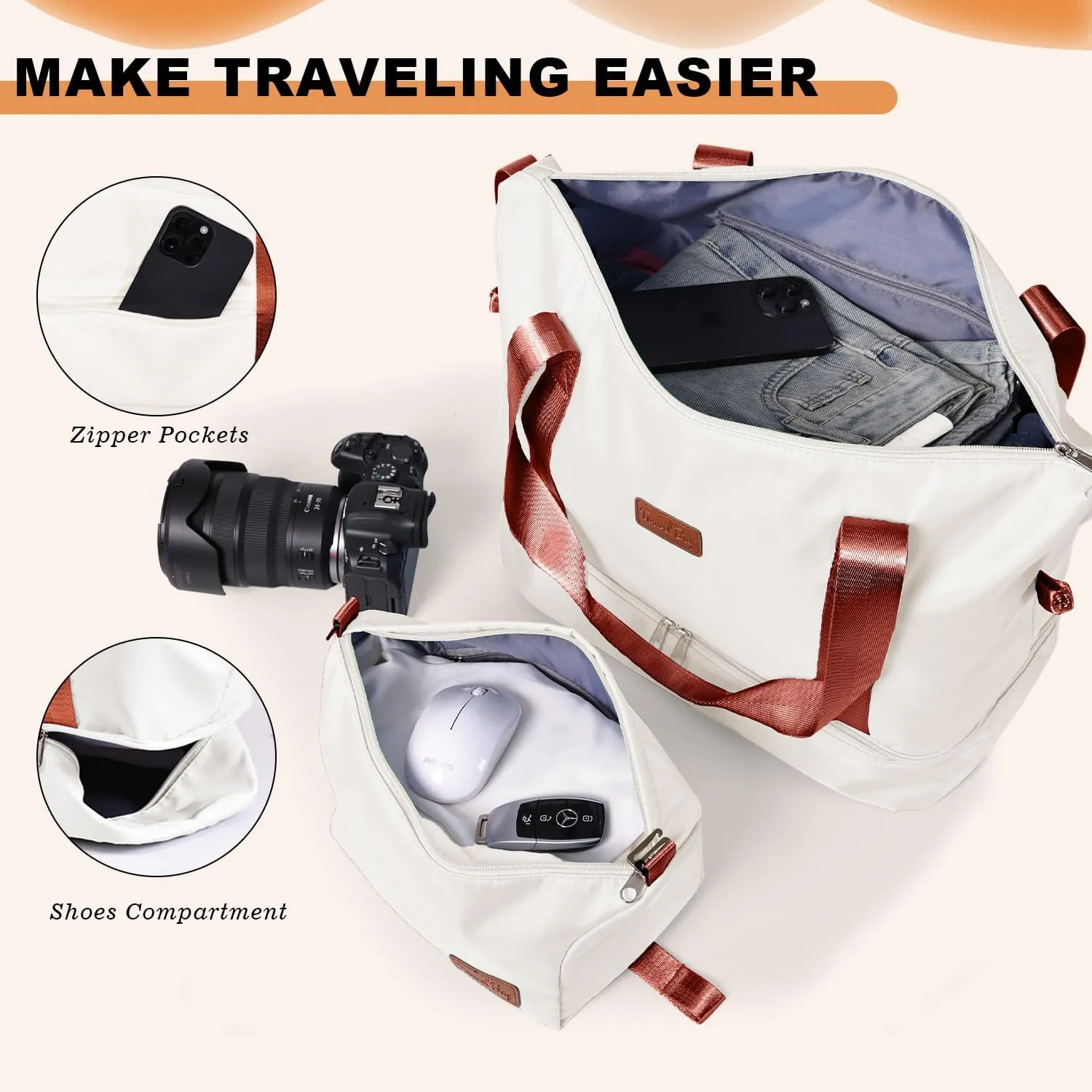 Krute Carry On Luggage Sets 3 Pieces Suitcase Set Hard Shell PC ABS Airline Approved Suitcases with Spinner Wheels TSA Approved 20 Inch Luggage (WhiteBrown)
