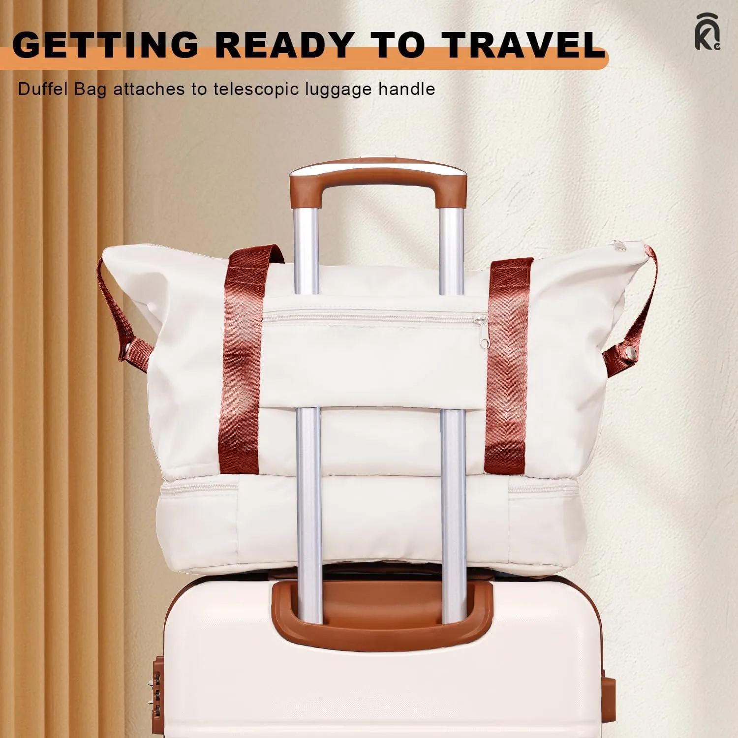 Krute Carry On Luggage Sets 3 Pieces Suitcase Set Hard Shell PC ABS Airline Approved Suitcases with Spinner Wheels TSA Approved 20 Inch Luggage (WhiteBrown)