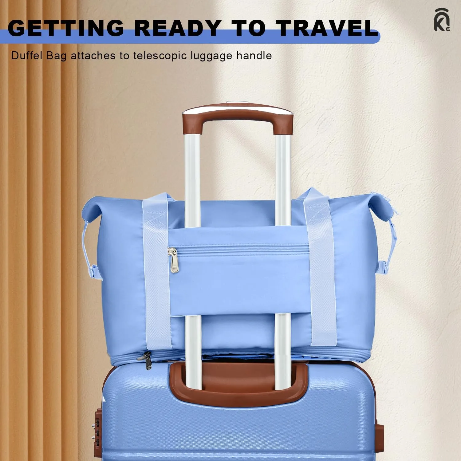 Krute Luggage Sets 5 Pieces Suitcase Set Hard Shell Carry On Luggage with Spinner Wheels TSA Approved Durable PC ABS Suit Case (LightBlue)