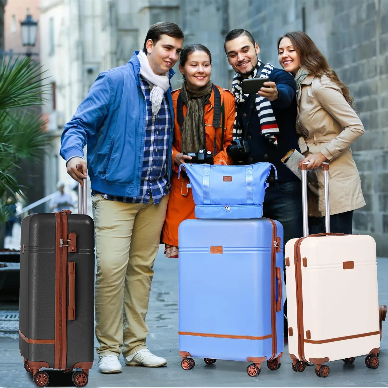 Krute Luggage Sets 5 Pieces Suitcase Set Hard Shell Carry On Luggage with Spinner Wheels TSA Approved Durable PC ABS Suit Case (LightBlue)
