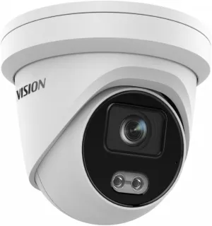 Ⲏіkvіsіon IP Camera AcuSense DS-2CD2347G2-LU 4MP PoE IP Turret Dome Camera, 247 Full Color 2.8mm Fixed Lens Outdoor Rated, IP67, H.265  Built in Microphone, English Version Human Vehicle Detection