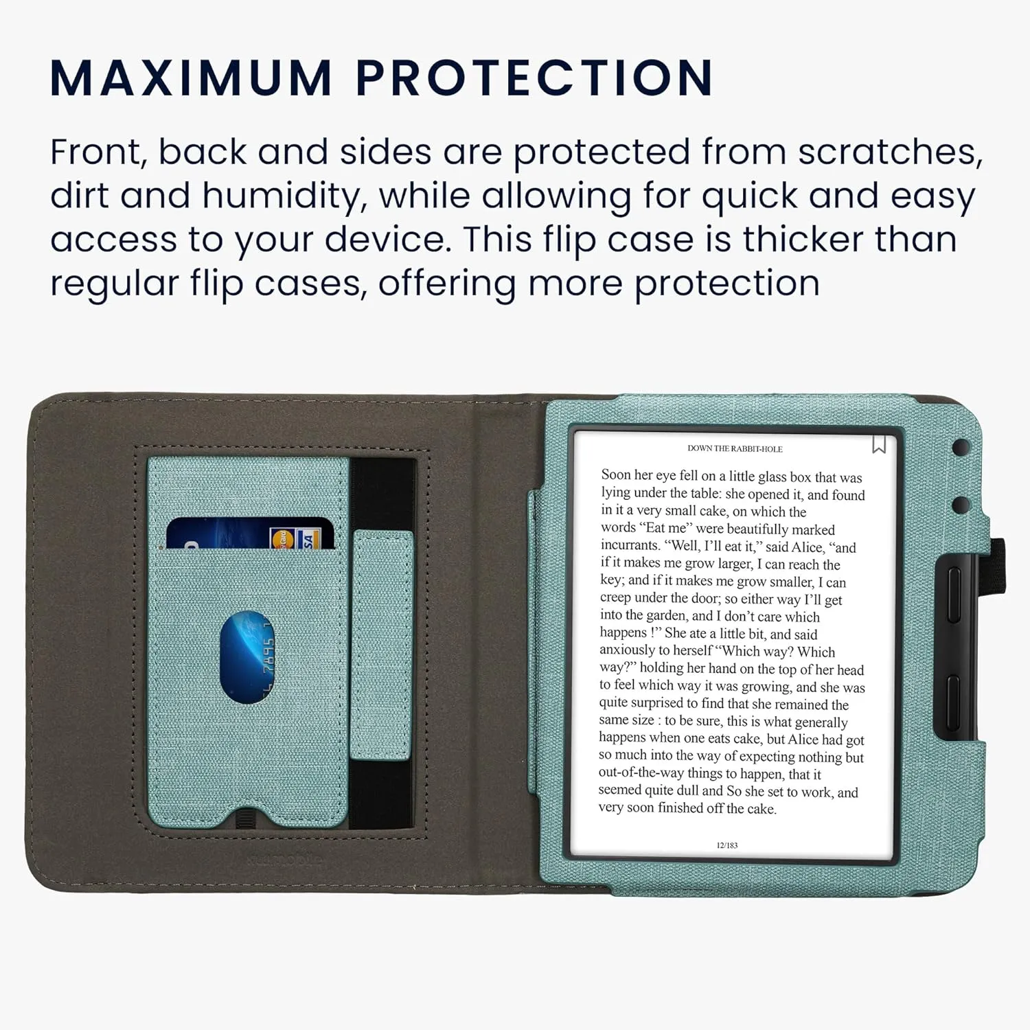 kwmobile Cover Compatible with Kobo Libra Colour Cover - Faux Leather/Suede Case with Stand - Mint/Dark Grey