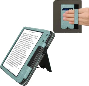 kwmobile Cover Compatible with Kobo Libra Colour Cover - Faux Leather/Suede Case with Stand - Mint/Dark Grey