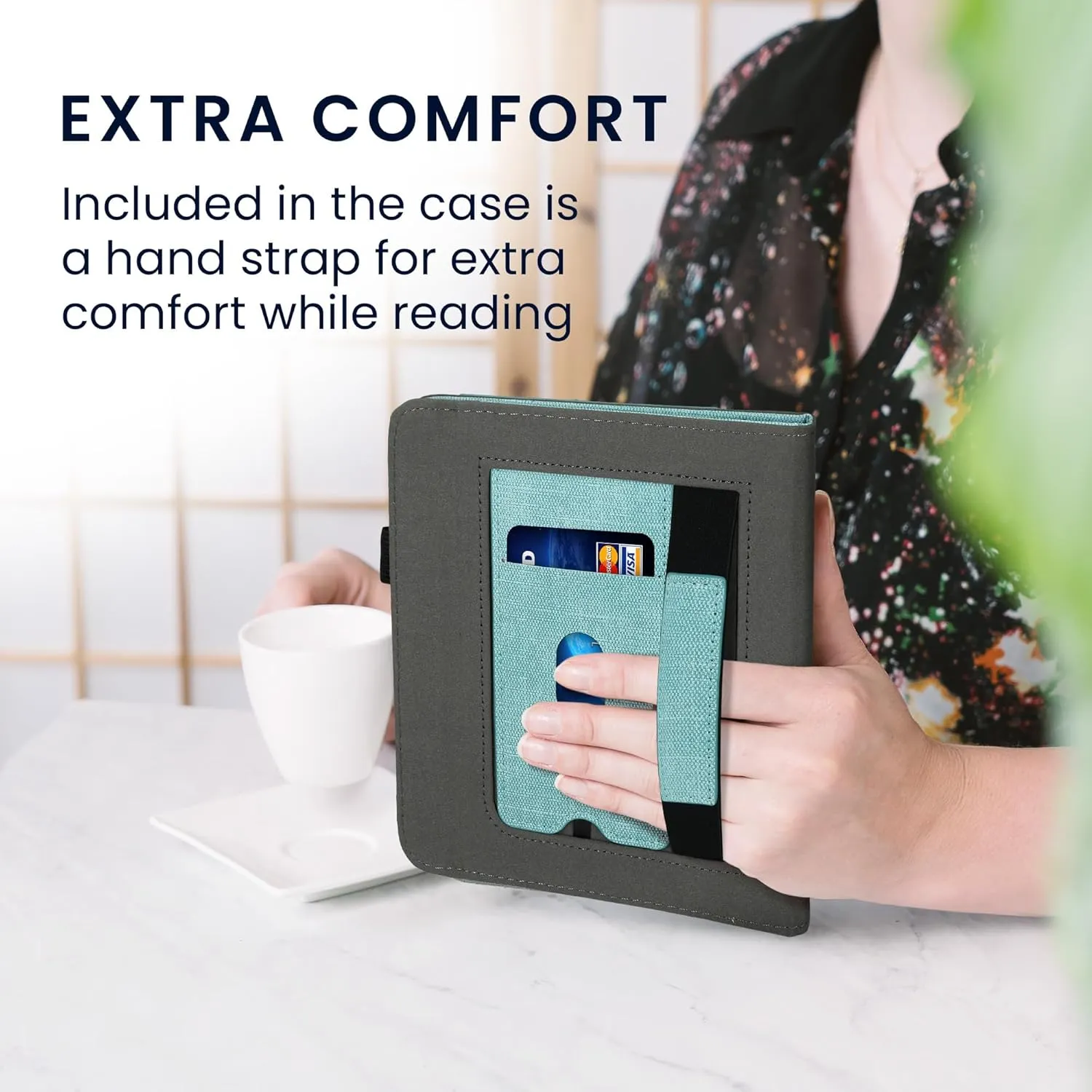 kwmobile Cover Compatible with Kobo Libra Colour Cover - Faux Leather/Suede Case with Stand - Mint/Dark Grey