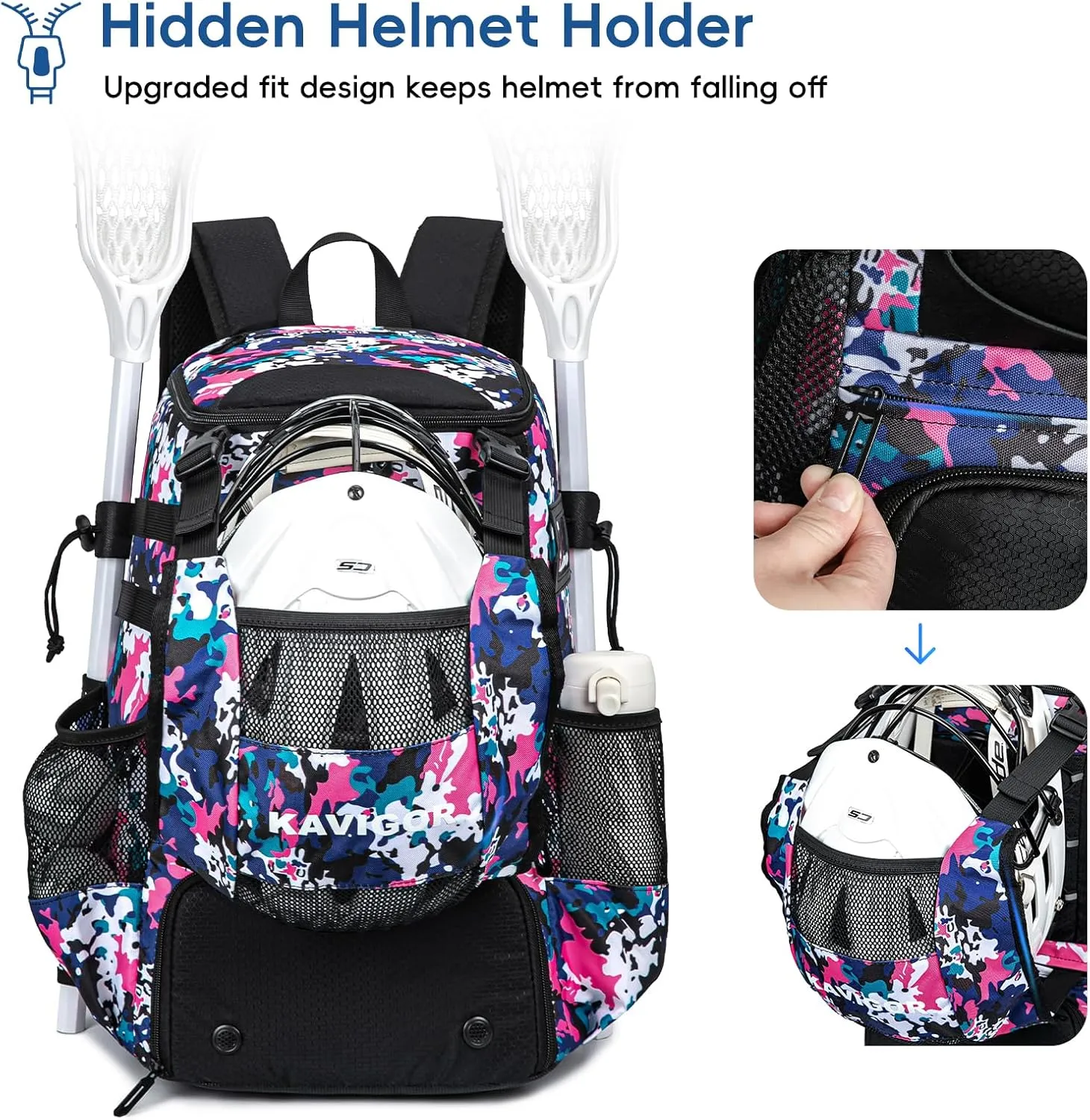 Lacrosse Bag for Kids and Youth, Lacrosse Backpack with Helmet Holder and Shoes Compartment, Waterproof Field Hockey Gears Bag for Boys & Girls