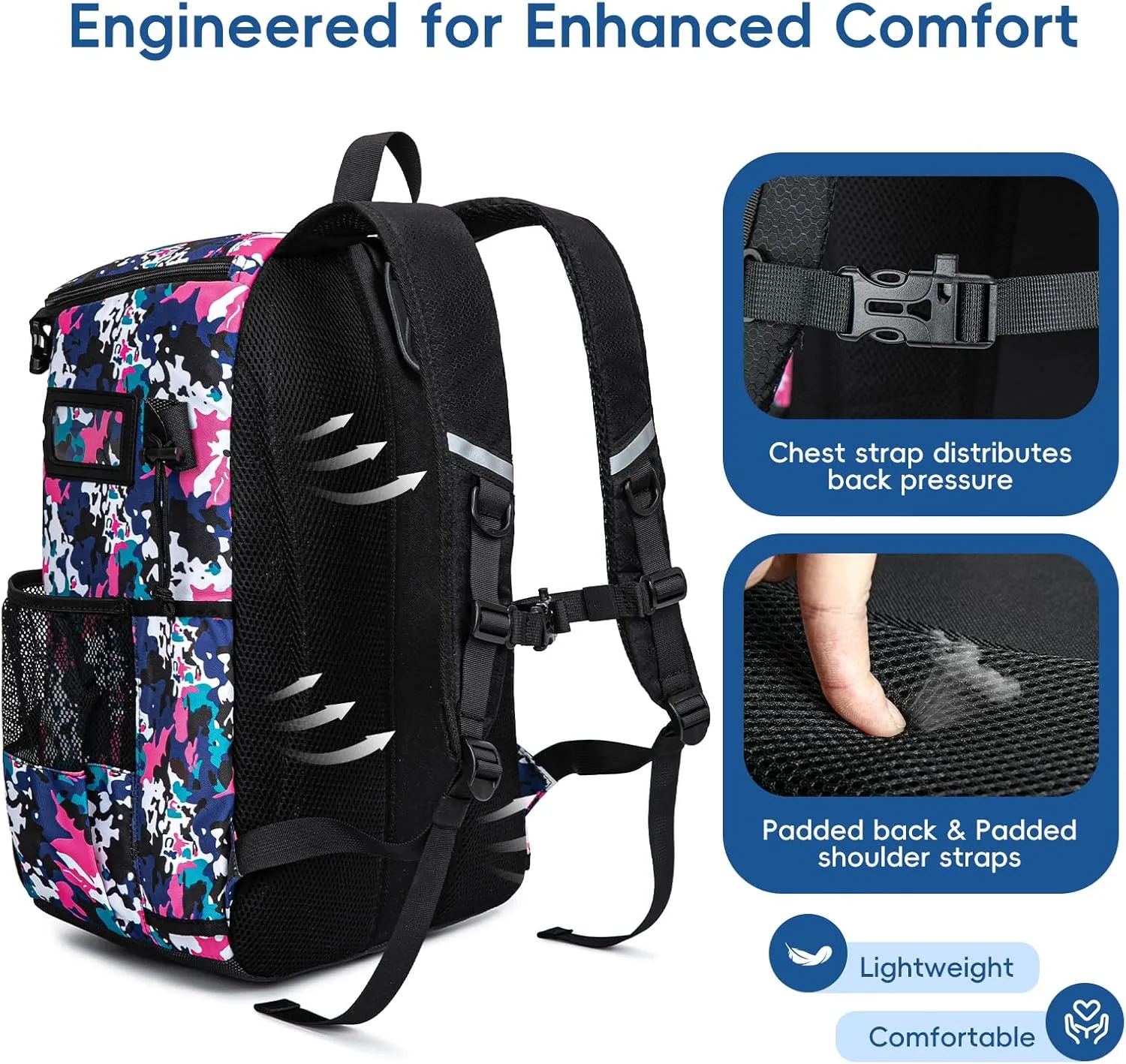 Lacrosse Bag for Kids and Youth, Lacrosse Backpack with Helmet Holder and Shoes Compartment, Waterproof Field Hockey Gears Bag for Boys & Girls