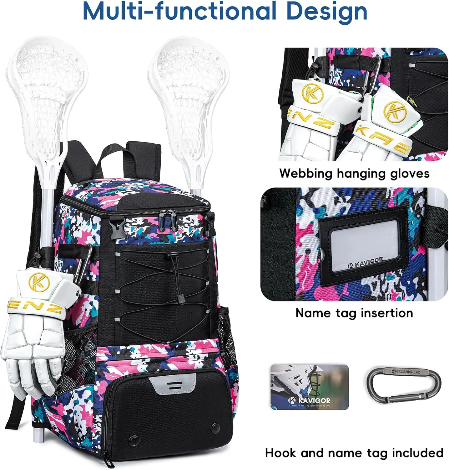 Lacrosse Bag for Kids and Youth, Lacrosse Backpack with Helmet Holder and Shoes Compartment, Waterproof Field Hockey Gears Bag for Boys & Girls