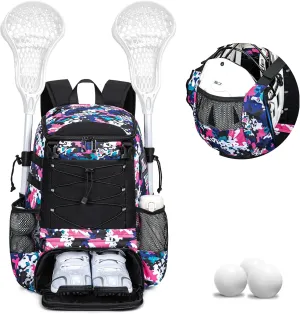 Lacrosse Bag for Kids and Youth, Lacrosse Backpack with Helmet Holder and Shoes Compartment, Waterproof Field Hockey Gears Bag for Boys & Girls