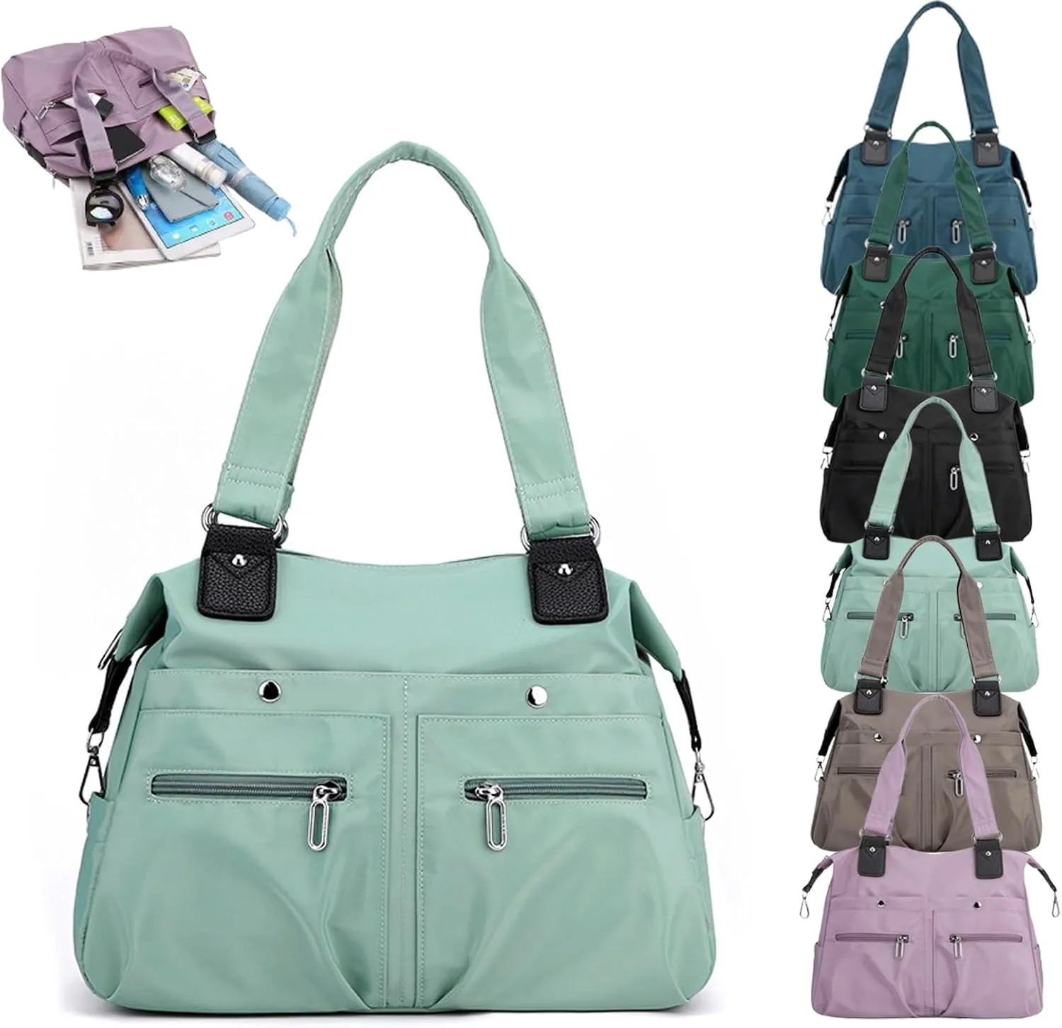 Langrents Large Capacity Waterproof Multi Pocket Shoulder Bag Crossbody Travel Messenger Bag Casual Nylon Bag for Women