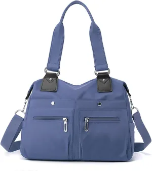 Langrents Nylon Tote Bag, Large Capacity Waterproof Multi Pocket Shoulder Bag, Lightweight Nylon Shoulder Bag with Zipper