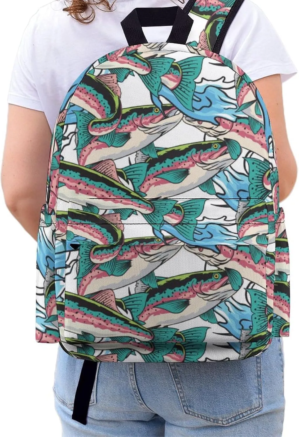 Laptop Backpack for Men Women Kawaii Trout Fish Travel Work Backpack with Compartment Large Capacity Summer Daypack Business Work Bag