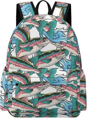 Laptop Backpack for Men Women Kawaii Trout Fish Travel Work Backpack with Compartment Large Capacity Summer Daypack Business Work Bag