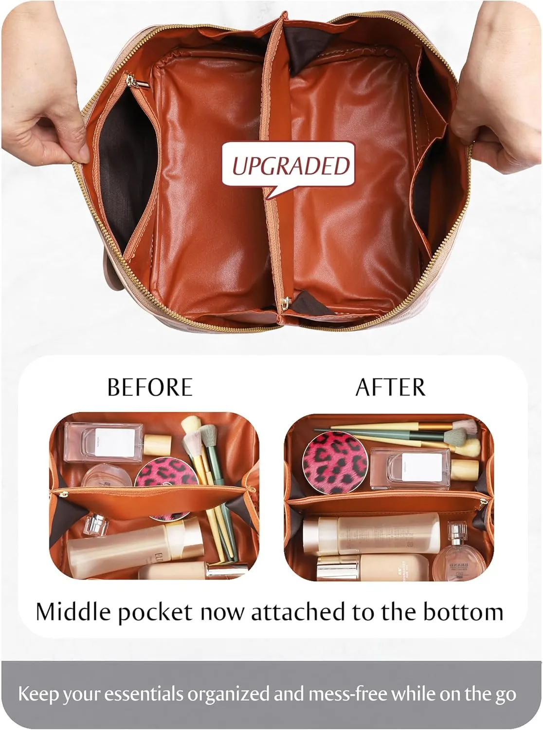 Large Capacity Travel Cosmetic Bag - Portable Makeup Bags for Women Waterproof PU Leather Checkered Makeup Organizer Bag with Dividers and Handle,Toiletry Bag for Cosmetics