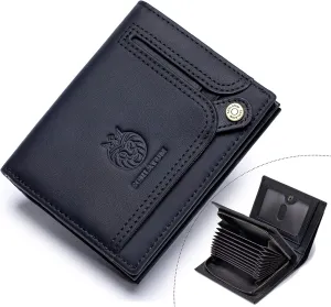 Large Capacity Wallets for Men Genuine Leather RFID Blocking Accordion Credit Card Wallet with 21 Card Slots, Black