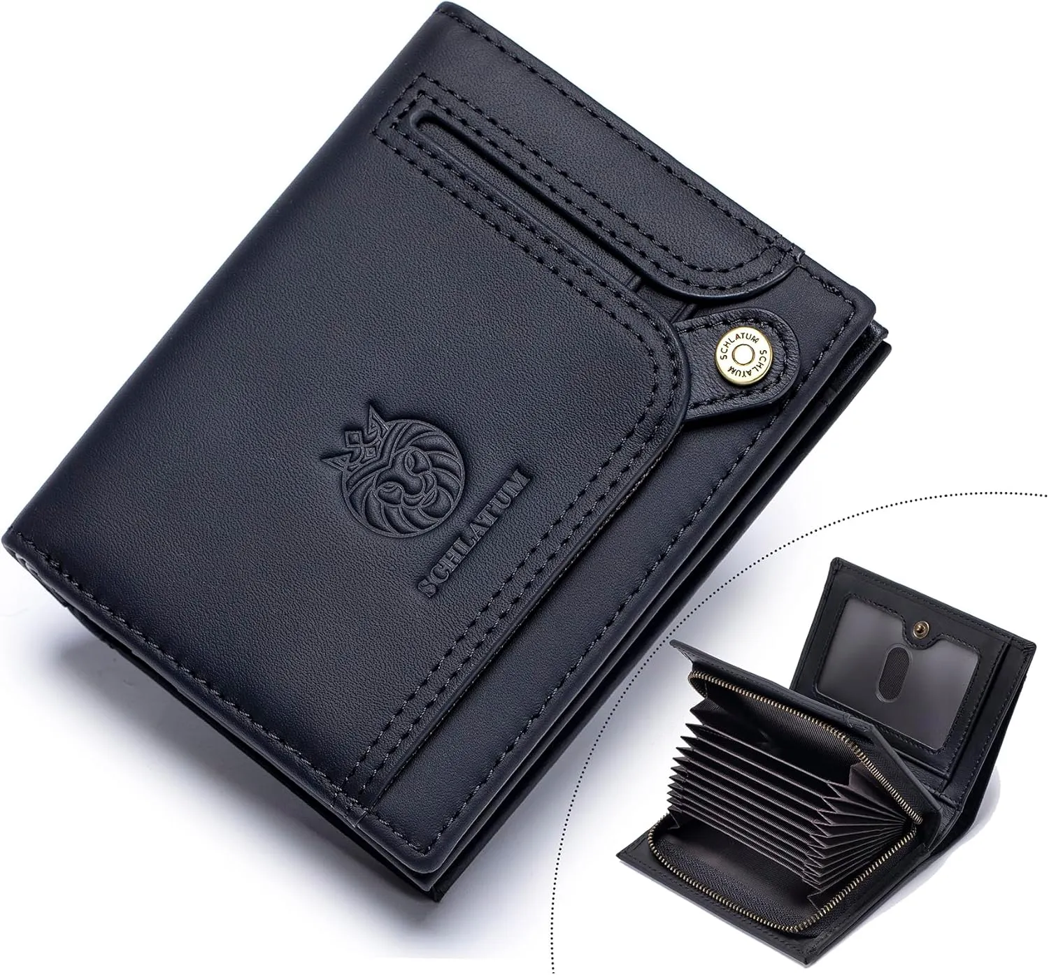 Large Capacity Wallets for Men Genuine Leather RFID Blocking Accordion Credit Card Wallet with 21 Card Slots, Black