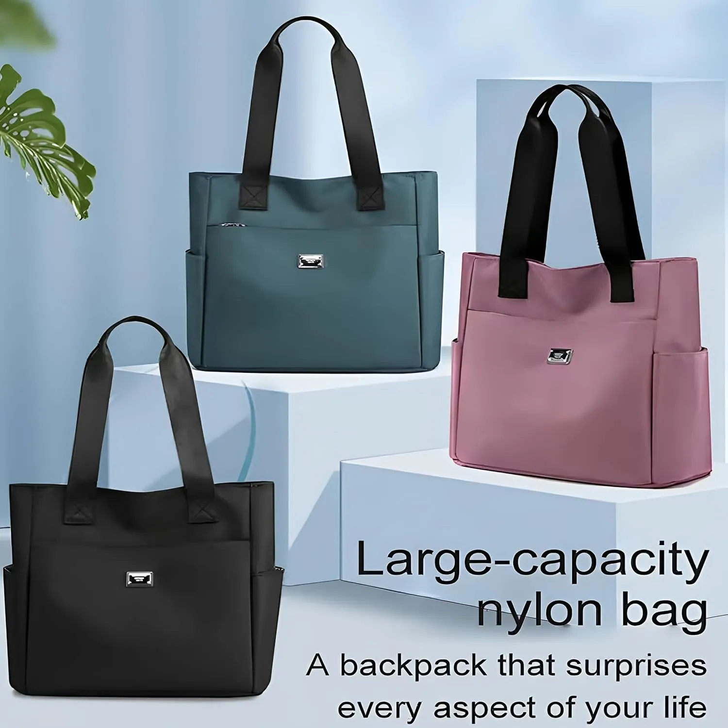 Large Capacity Water Repellent Multi Pocket Nylon Shoulder Bag, Lightweight Daypack for Outdoor Travel & Daily Commute
