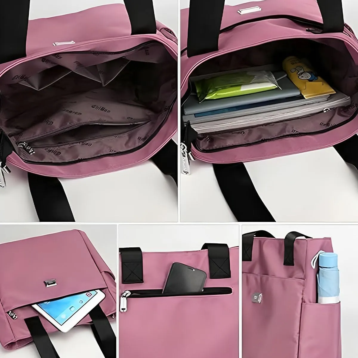 Large Capacity Water Repellent Multi Pocket Nylon Shoulder Bag, Lightweight Daypack for Outdoor Travel & Daily Commute
