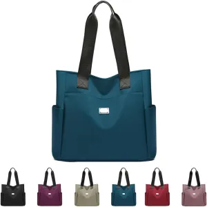 Large Capacity Water Repellent Multi Pocket Nylon Shoulder Bag, Lightweight Daypack for Outdoor Travel & Daily Commute
