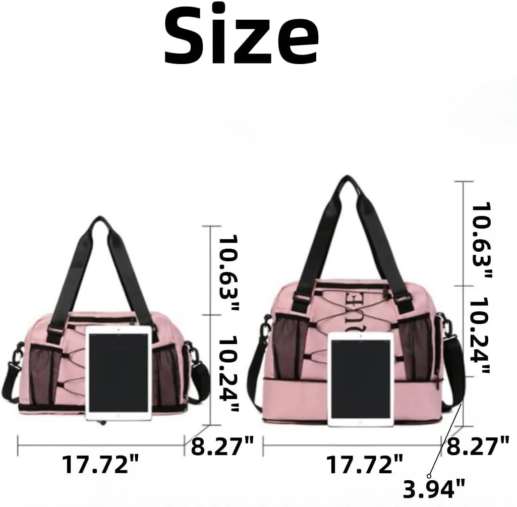 Large Capacity Waterproof Sports Duffel, Expandable Travel Bag with Shoe Compartment & 3 Front Pockets (Pink)