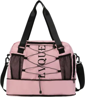 Large Capacity Waterproof Sports Duffel, Expandable Travel Bag with Shoe Compartment & 3 Front Pockets (Pink)