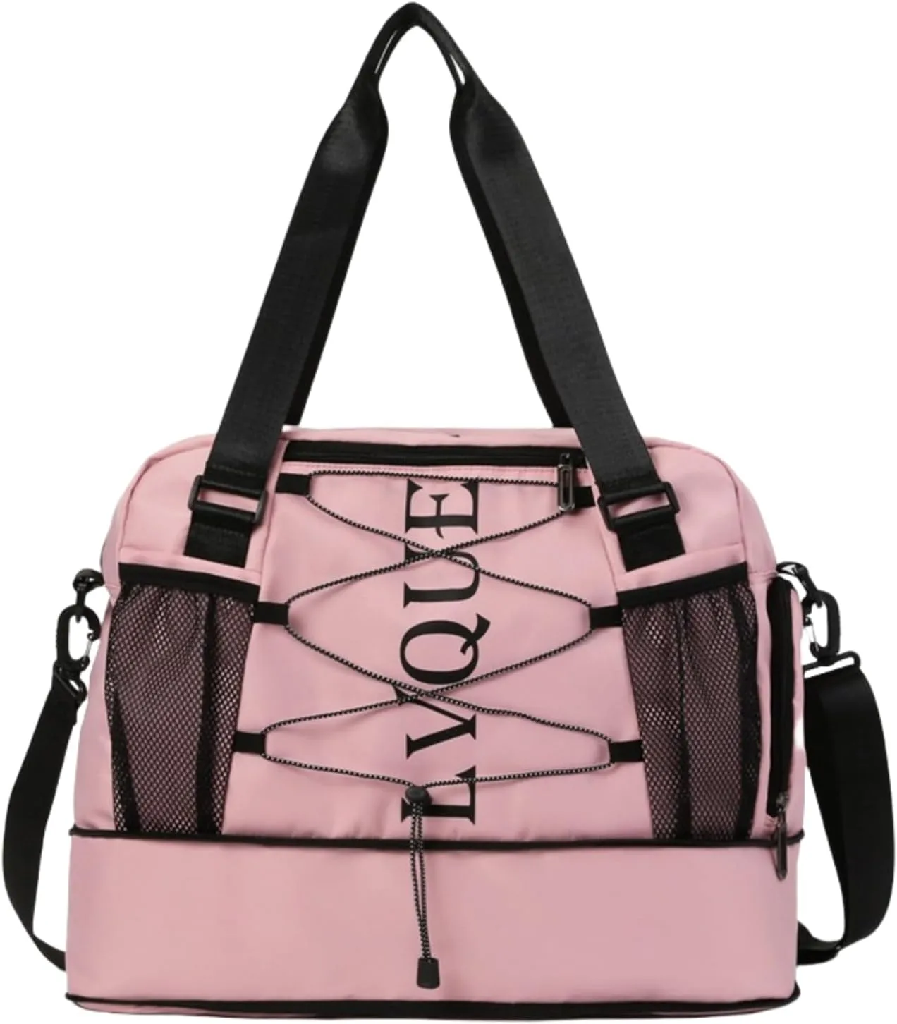Large Capacity Waterproof Sports Duffel, Expandable Travel Bag with Shoe Compartment & 3 Front Pockets (Pink)