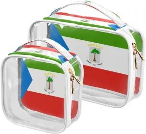 Large Clear Travel Toiletry Bag with Zippers, PVC Waterproof Travel Organizer, Equatorial Guinea Flag Plastic Tote Bags, 2 pcs