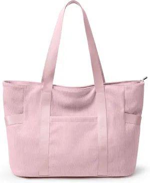 Large Corduroy Tote Bag Women Zipper 24L Anti Splash Casual Shoulder Hobo Handbag Everyday for Stanley Cup Holder
