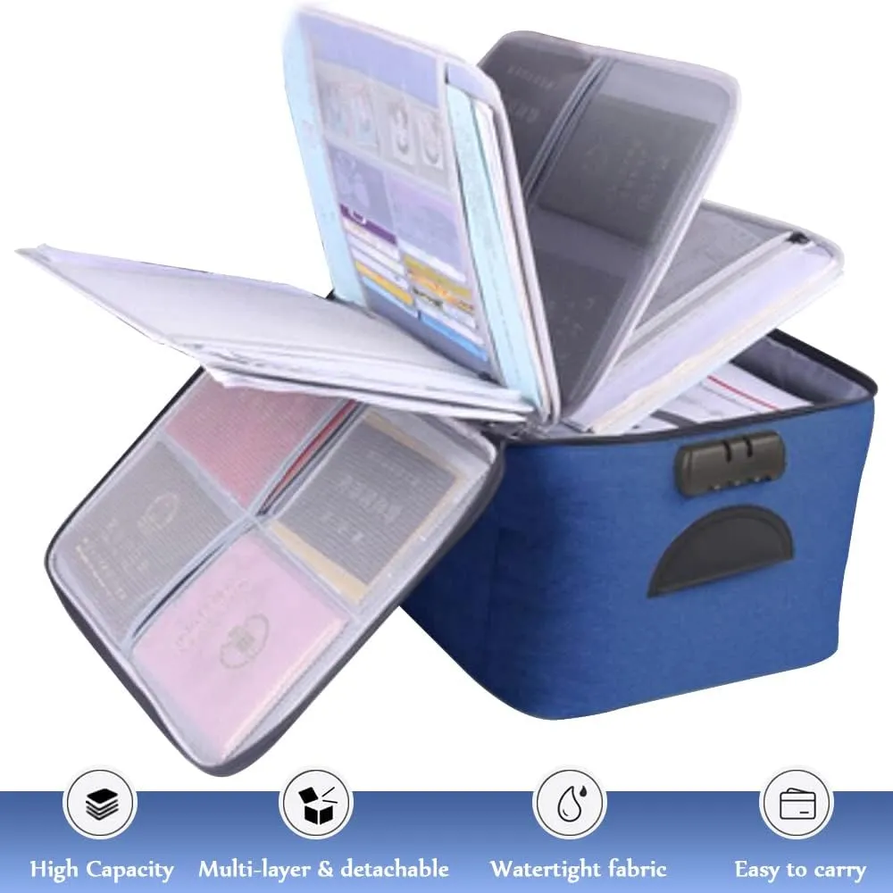 Large File Organizer Bag with Lock(15"x11"x7.8"),Document Holder Bag with Removable Layers for Laptop,Files,Certificates,Cards,Money,Valuables,Oxford Storage Box for Travel Office Home (Royal Blue)