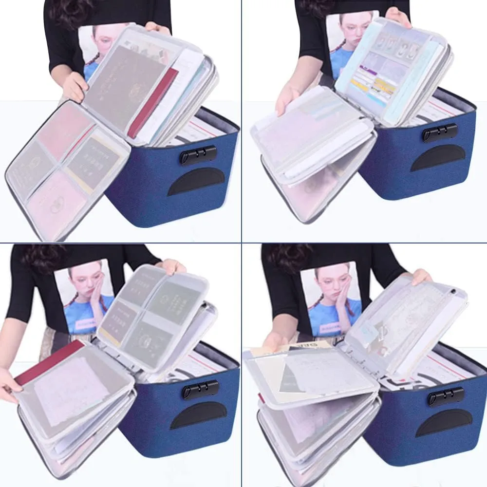 Large File Organizer Bag with Lock(15"x11"x7.8"),Document Holder Bag with Removable Layers for Laptop,Files,Certificates,Cards,Money,Valuables,Oxford Storage Box for Travel Office Home (Royal Blue)
