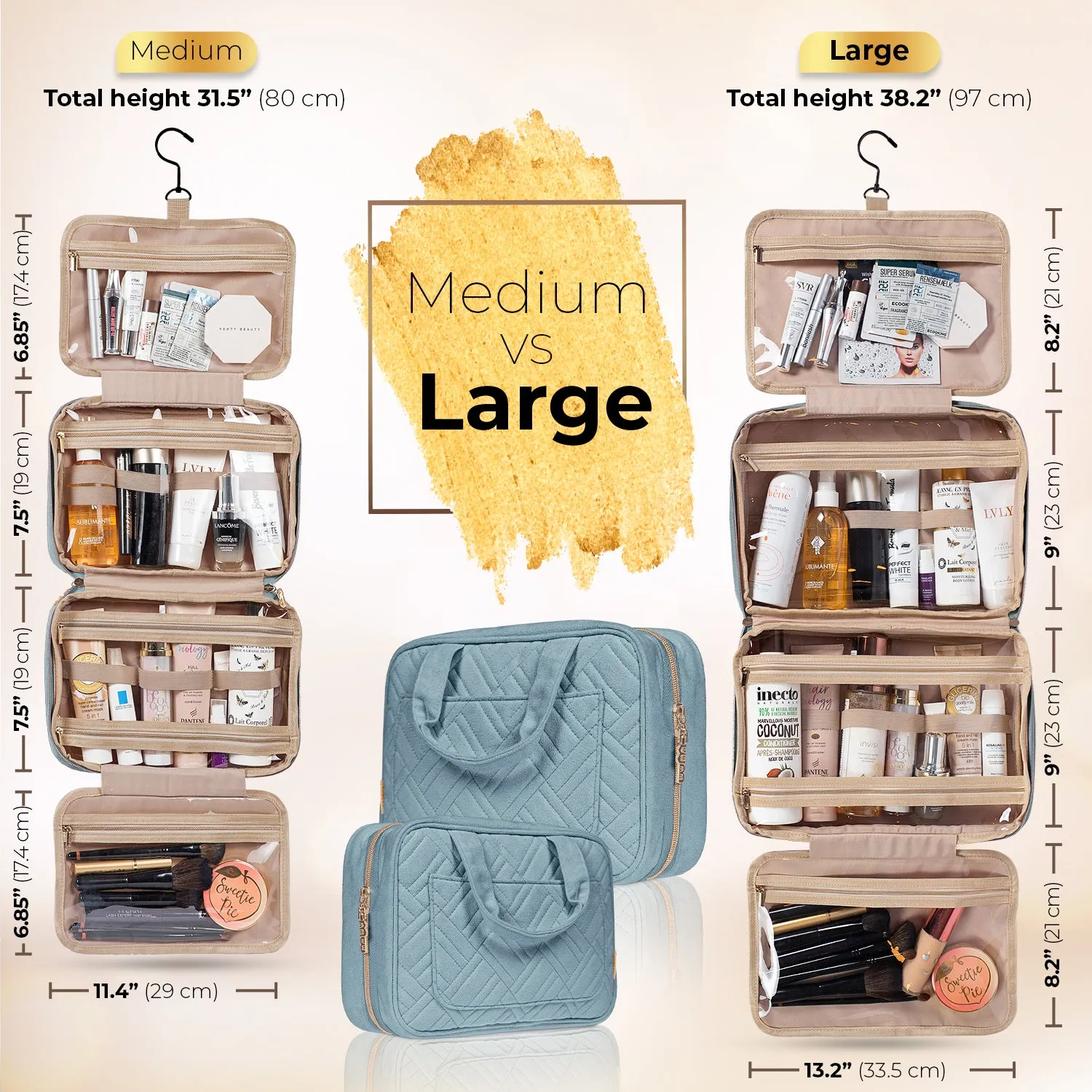Large Foldable Hanging Toiletry Bag - Baby Blue (Dark Interior)