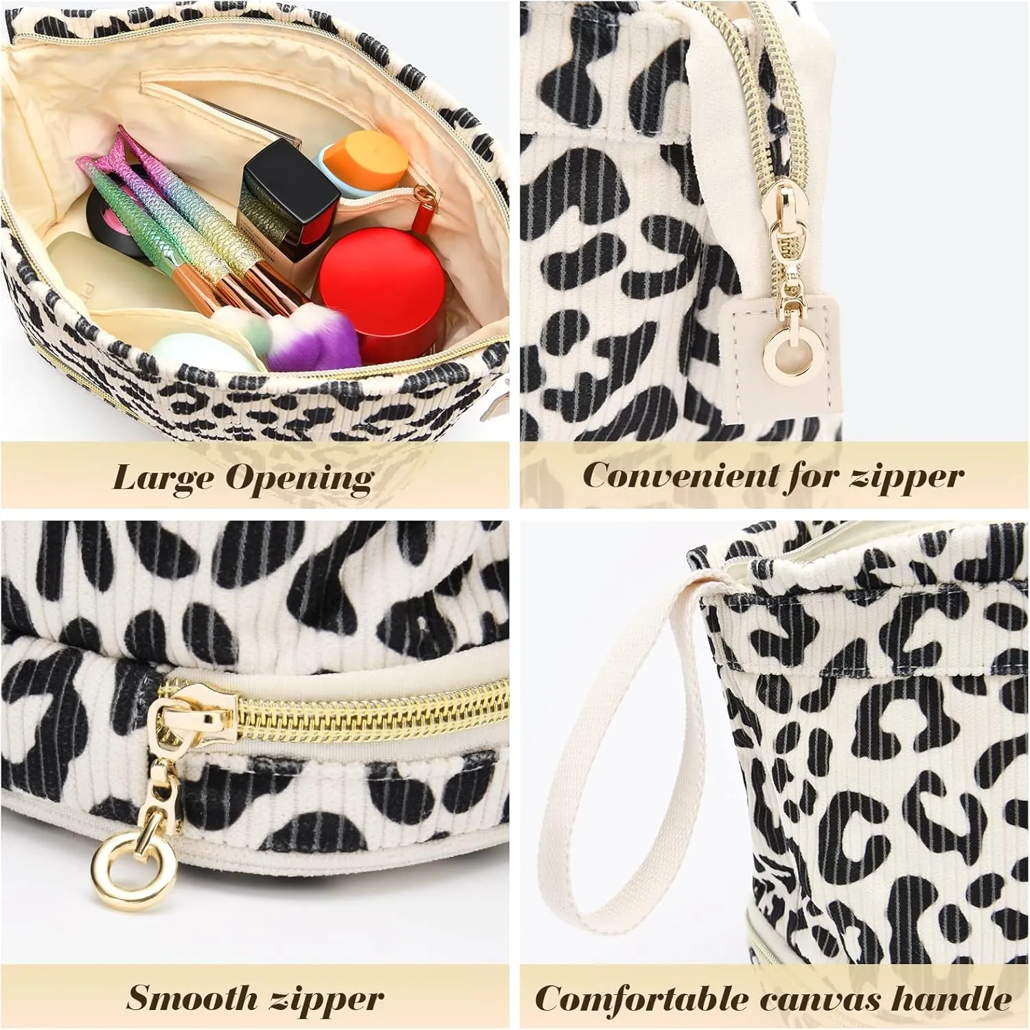 Large Makeup Bag, Quilted Cosmetic Bag, Large Floral Make Up Bag for Women, Cute Floral Skin Care Bag Double Layer Makeup Bags Flower Travel Toiletry Bag - Blue Flower