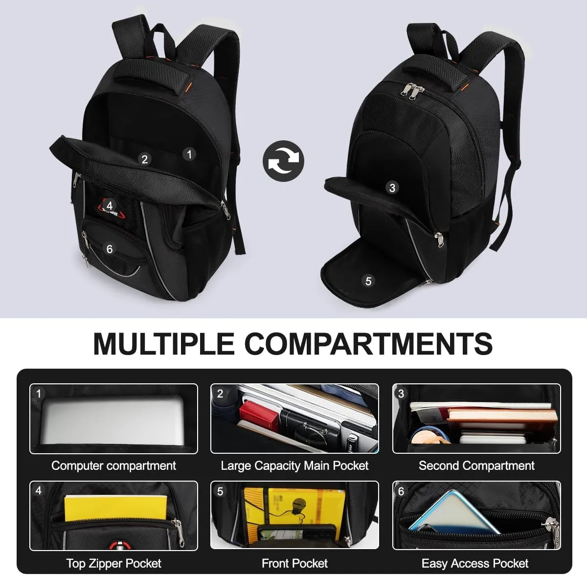 Large Travel Backpack,Carrt on Bussiness Backpack Waterproof Expandable Airplane Approved Weekender Bag for Man Women Black