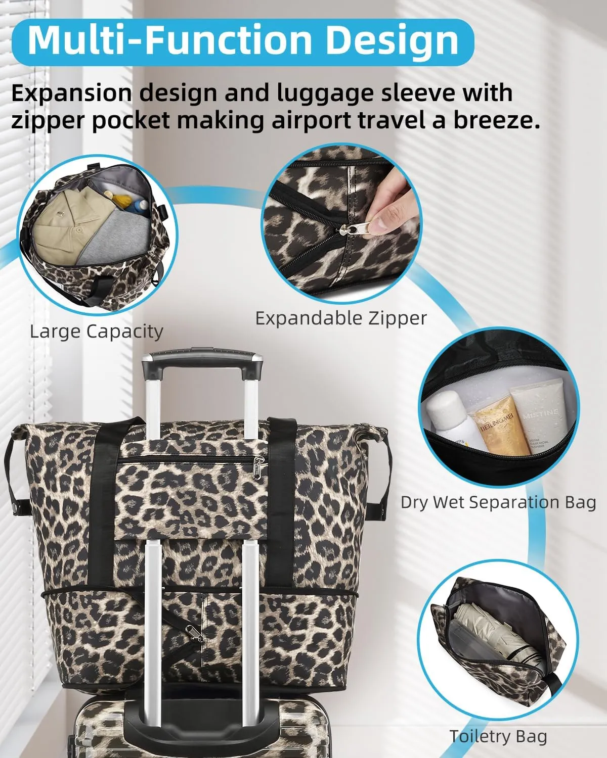 LARVENDER Carry on Luggage 22x14x9 Airline Approved, 20 Inch Hardside Suitcase with Wheels TSA Lock, PC ABS Lightweight Carry on Suitcases for Women, Cheetah Print (20/DB/TB)