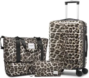 LARVENDER Carry on Luggage 22x14x9 Airline Approved, 20 Inch Hardside Suitcase with Wheels TSA Lock, PC ABS Lightweight Carry on Suitcases for Women, Cheetah Print (20/DB/TB)