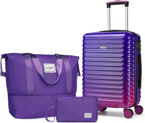 LARVENDER Carry on Luggage 22x14x9 Airline Approved, 20 Inch Hardside Suitcase with Wheels TSA Lock, PC ABS Lightweight Carry on Suitcases for Women, Midnight Berry (20/DB/TB)