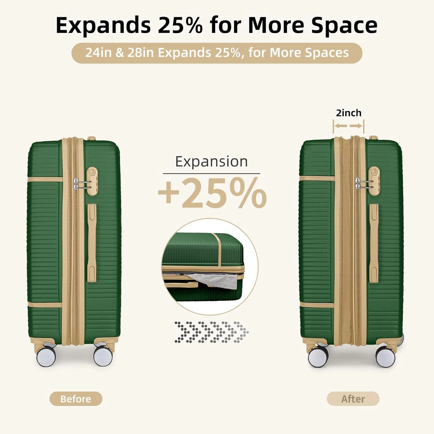 LARVENDER Luggage Sets 6 Piece with Duffel Bag, Expandable(Only 28 & 24") Hardside Luggage with Cosmetic Case 360° Spinner Wheels, Durable Luggage Set Clearance For Women Men, Olive-green