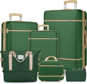 LARVENDER Luggage Sets 6 Piece with Duffel Bag, Expandable(Only 28 & 24") Hardside Luggage with Cosmetic Case 360° Spinner Wheels, Durable Luggage Set Clearance For Women Men, Olive-green