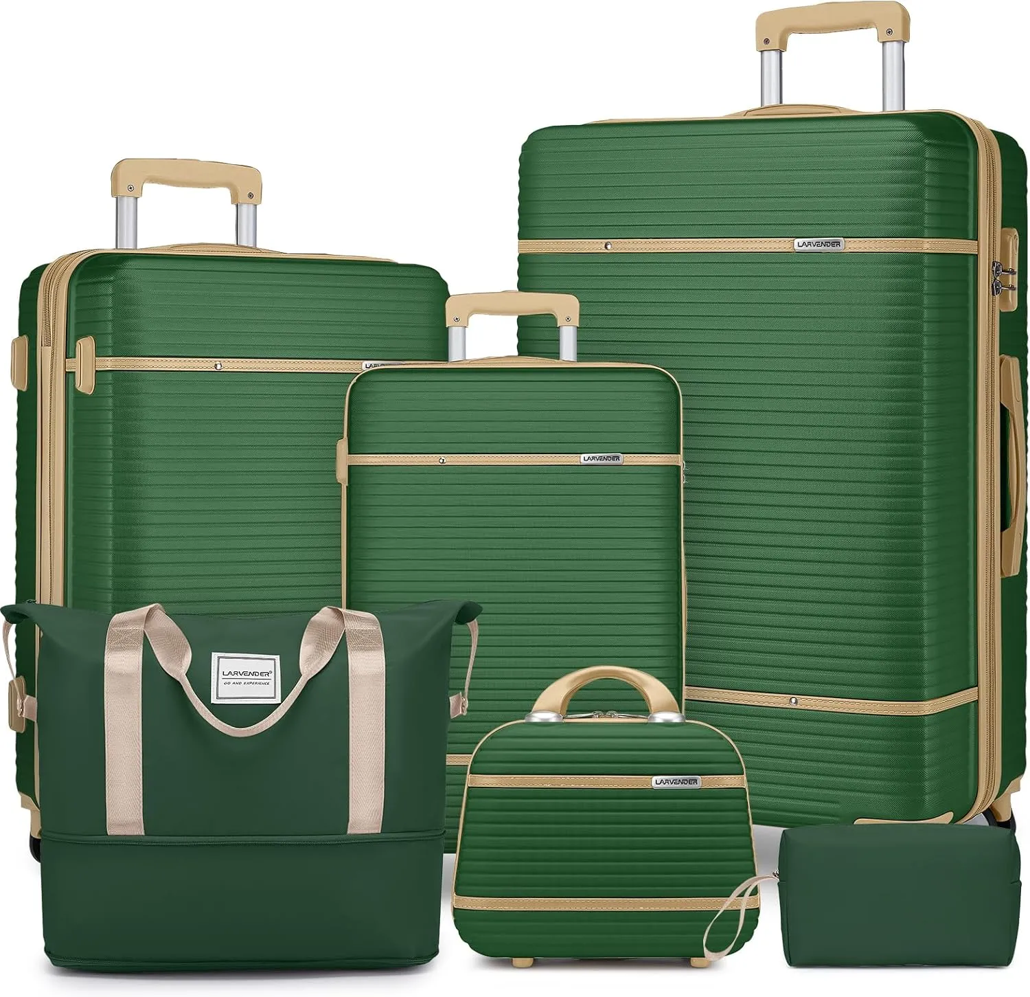 LARVENDER Luggage Sets 6 Piece with Duffel Bag, Expandable(Only 28 & 24") Hardside Luggage with Cosmetic Case 360° Spinner Wheels, Durable Luggage Set Clearance For Women Men, Olive-green