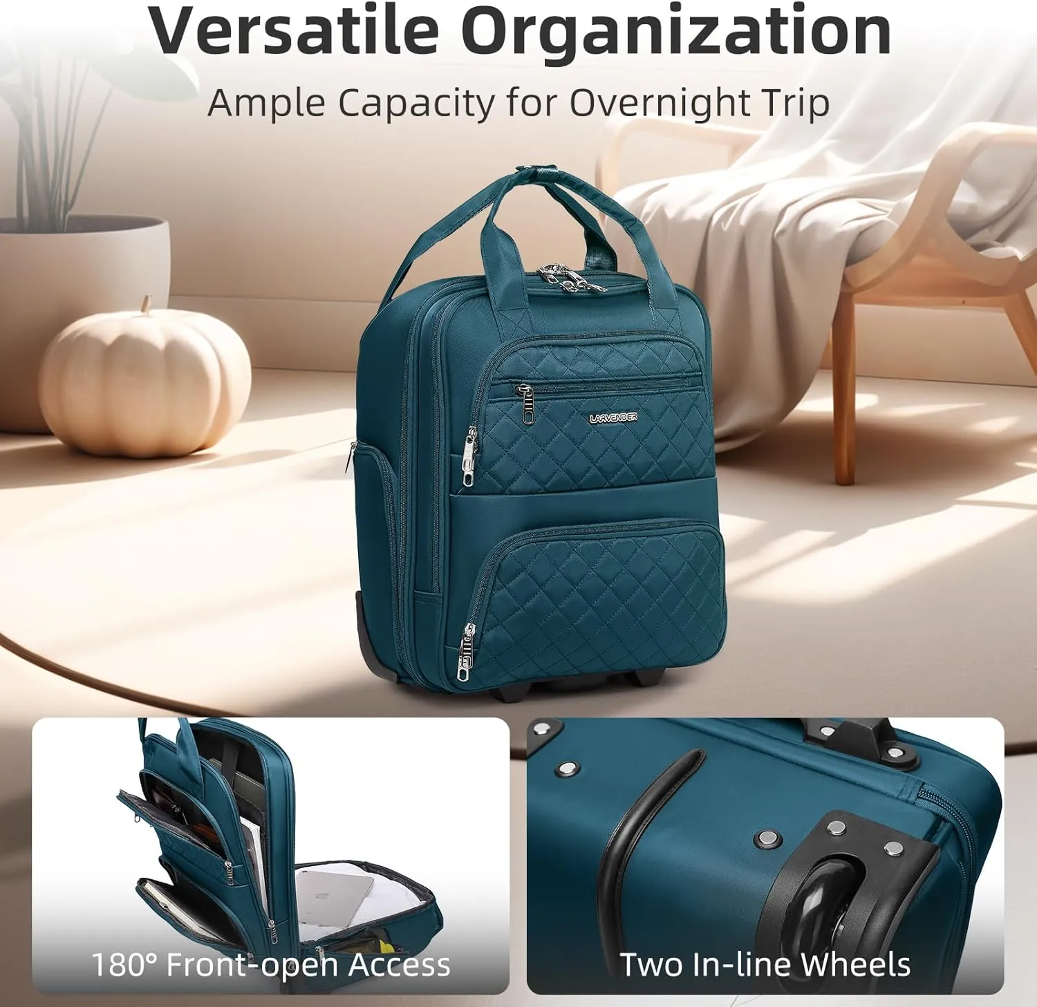 LARVENDER Underseat Carry On Luggage with Wheels Softside 16-inch Underseater Luggage Lightweight Overnight Suitcase for Men Women, Blue, 3 Piece (16/BP/TB)
