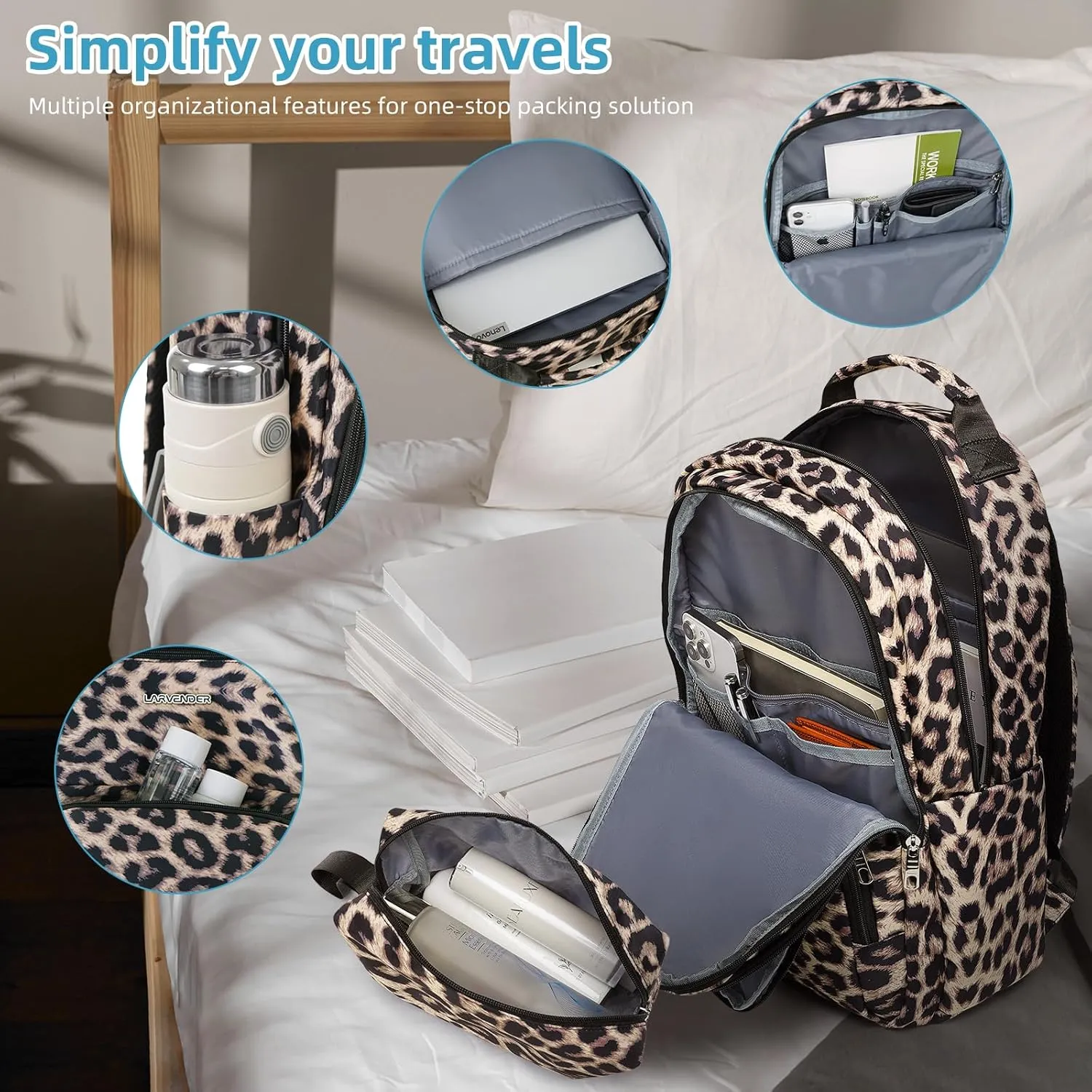 LARVENDER Underseat Carry On Luggage with Wheels Softside 16-inch Underseater Luggage Lightweight Overnight Suitcase for Men Women, Leopard, 3 Piece (16/BP/TB)