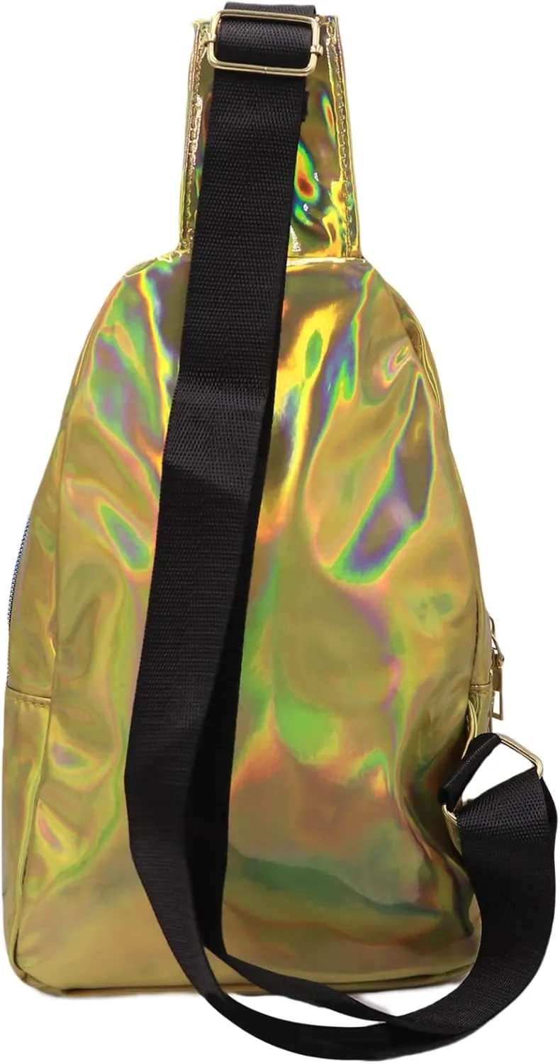 Laser Chest Bag for Women Men Holographic Sling Bag Unisex Colorful Sport Daypack Leather Shiny Crossbody Bag Shoulder Bag
