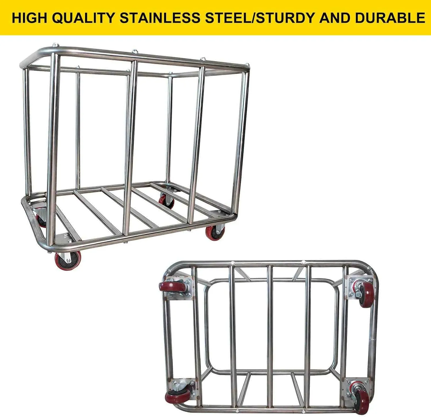 Laundry Cart Commercial,11.35 Bushel Large Industrial Rolling Laundry Hamper with 4 Inch Wheels,Home Heavy Duty Laundry Baskets with Stainless Steel Frame, 260 LBS Load