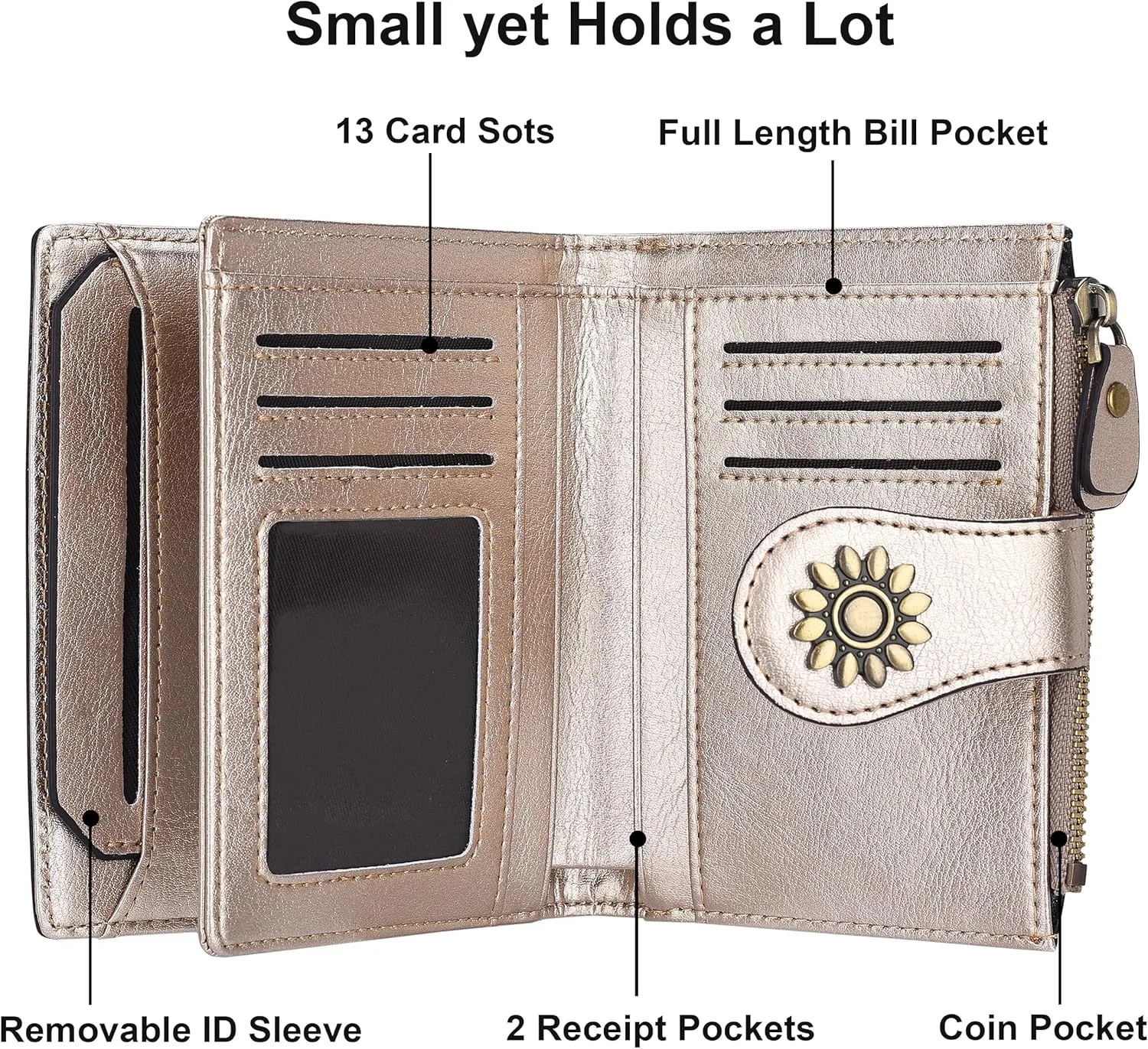 Lavemi Womens Leather Wallet Small Compact RFID Blocking Credit Card Case Purse with Zipper Pocket