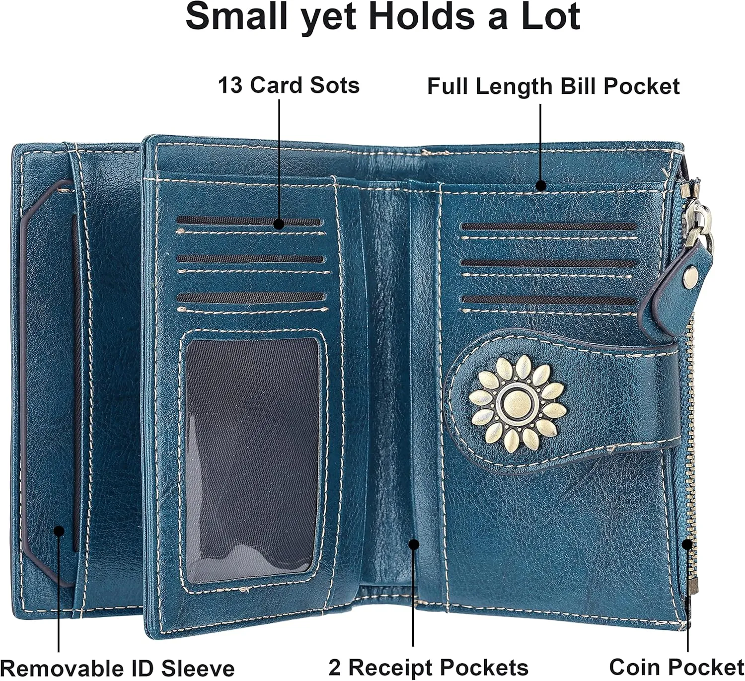 Lavemi Womens Leather Wallet Small Compact RFID Blocking Credit Card Case Purse with Zipper Pocket