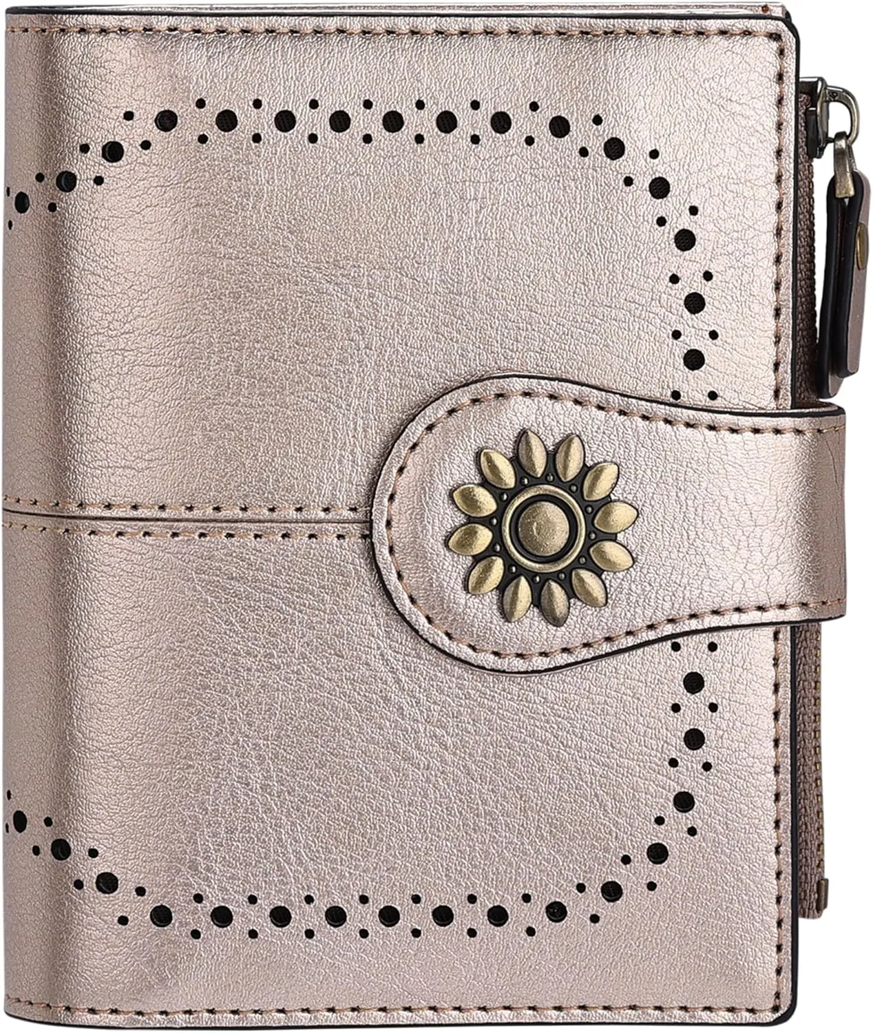 Lavemi Womens Leather Wallet Small Compact RFID Blocking Credit Card Case Purse with Zipper Pocket